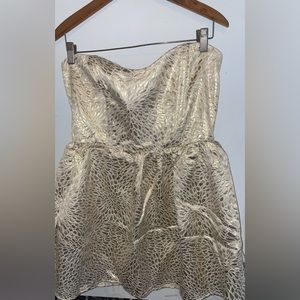 Gold textured strapless dress